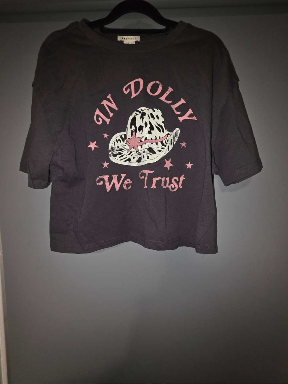 Women's Short Sleeve Graphic Tee - Charcoal with Pink Print
